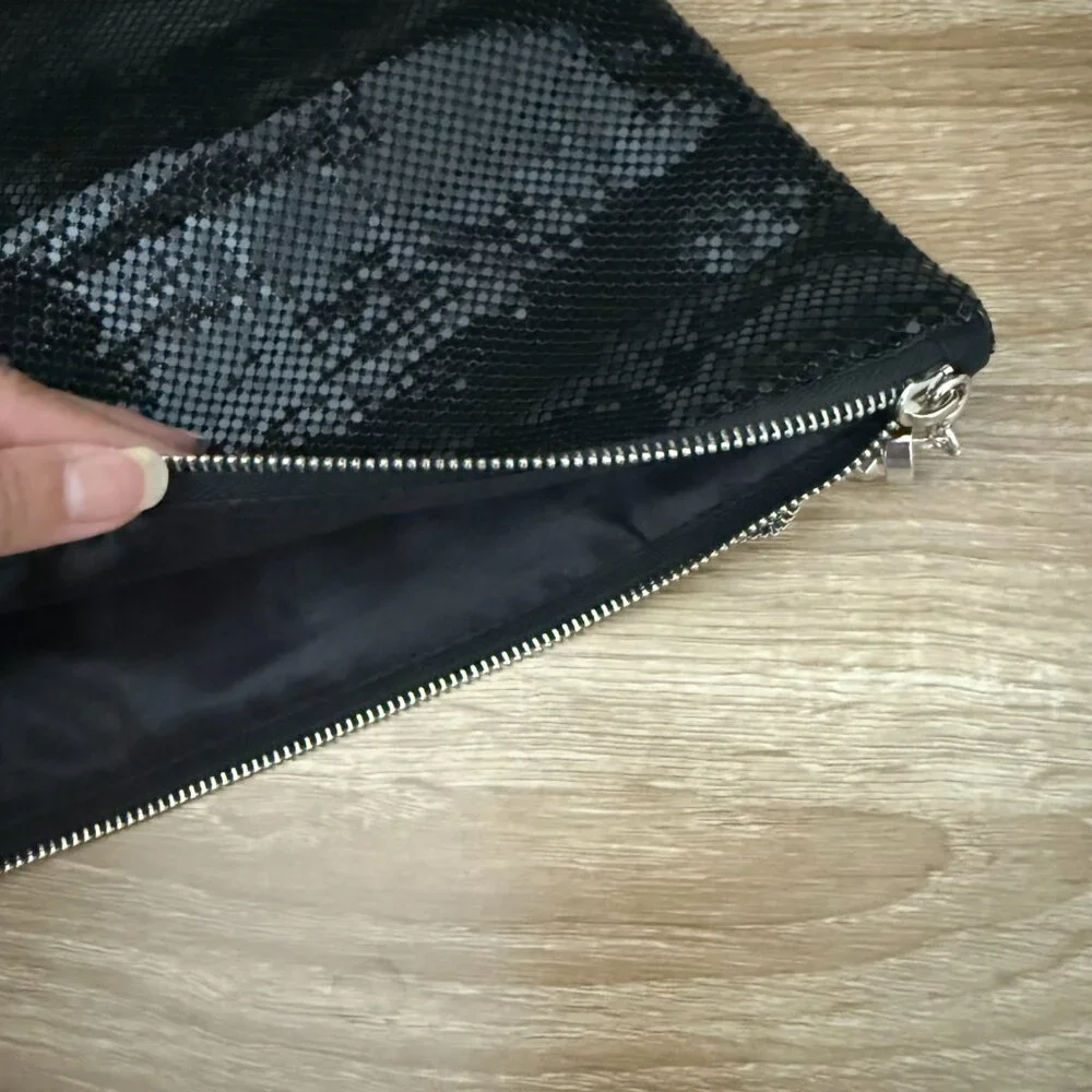 Black mesh chain beaded retro fold over evening clutch tassel party purse bag - Picture 7 of 9